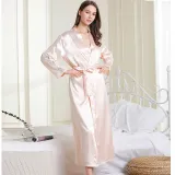 Women 2 Pieces Nightgown Silk Sling Sleeveless Lace V-Neck Midi Dress and Robe Pajamas Set