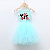 Girls Multicolor Puffy Slip Cartoon Mouse Tutu Dress For Sisters