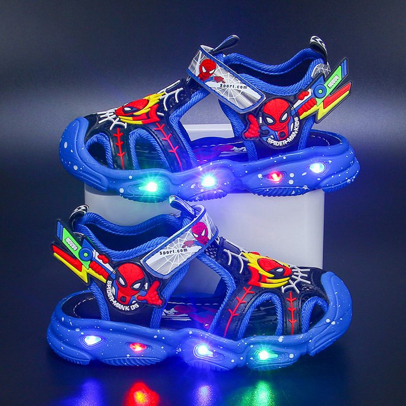 Toddler Kids Boy LED Light Up Closed Toe Spider Summer Sandals Shoes