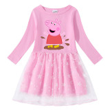 Girls Yarn Skirt Cartoon Happy Piggy Long And Short Sleeve Dress