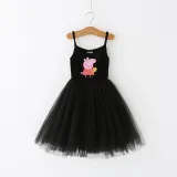 Girls Multicolor Puffy Slip Cartoon Piggy With Doll Sleeveless Dress