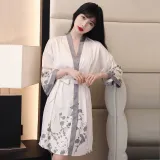 Women 2 Pieces Satin Silk Sleepwear Butterfly Printed Robe Nightgown and Backless Sleep Dress Pajamas Set