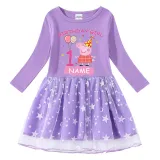Girls Yarn Skirt Name Custom Birthday Celebration Cartoon Piggy Long And Short Sleeve Dress