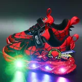 Toddler Kids Boy LED Light Up Mesh Breathable Spider Sport Thick-soled Sneakers