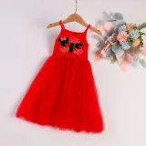 Girls Multicolor Puffy Slip Cartoon Mouse Tutu Dress For Sisters