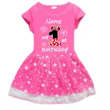 Girls Yarn Skirt Name Custom Birthday Celebration Cartoon Mouse Long And Short Sleeve Dress