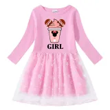 Girls Yarn Skirt Cartoon Mouse Drinks Long And Short Sleeve Dress
