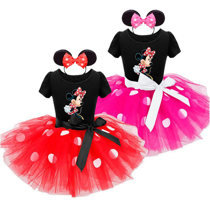 Girls Mouse Puffy Polka Dots Tutu Dress With Headbands