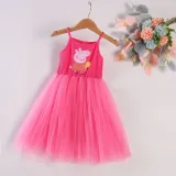 Girls Multicolor Puffy Slip Cartoon Piggy With Doll Sleeveless Dress