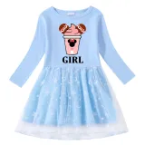 Girls Yarn Skirt Cartoon Mouse Drinks Long And Short Sleeve Dress