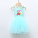 Girls Multicolor Puffy Slip Cartoon Piggy With Doll Sleeveless Dress