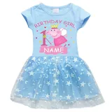 Girls Yarn Skirt Name Custom Birthday Celebration Cartoon Piggy Long And Short Sleeve Dress