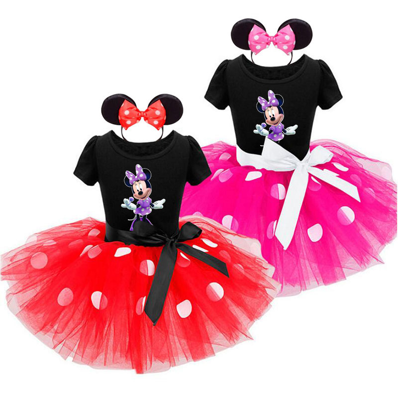 Girls Purple Mouse Puffy Polka Dots Tutu Dress With Headbands