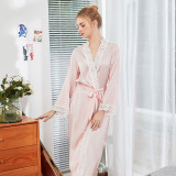 Women Satin Silk Sleep Dress Long Sleeve Lace Maxi Dress Robe Pajamas