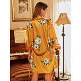 Women 2 Pieces Satin Silk Sleep Dress Sleeveless Sling Mini Dress and Robe Pajamas Set