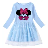 Girls Yarn Skirt Cartoon Mouse With Heart Love Sunglasses Long And Short Sleeve Dress