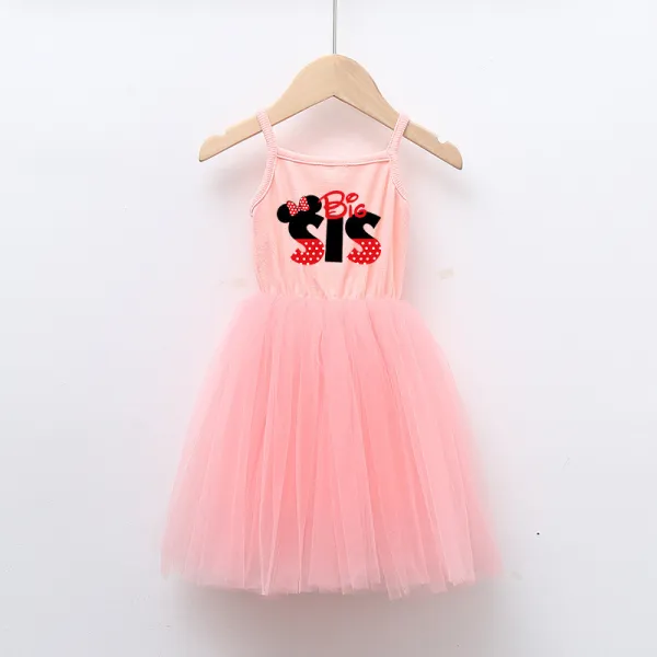 Girls Multicolor Puffy Slip Cartoon Mouse Tutu Dress For Sisters