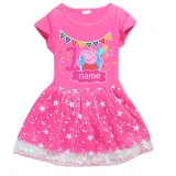 Girls Yarn Skirt Name Custom Birthday Celebration Cartoon Piggy Long And Short Sleeve Dress