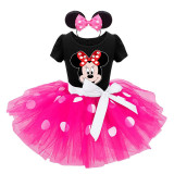 Girls Mouse Puffy Polka Dots Tutu Mini Dress With Headbands