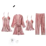 Women 4 Pieces Satin Silk Sleepwear Cami Tops and Sling Dress Robe Pajamas Set