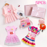 5PCS Girls Birthday Cartoon Pig Dress Bag Toy Birthday Gift Set With Gift Box