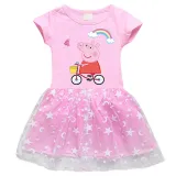 Girls Yarn Skirt Cartoon Piggy With Rainbow Long And Short Sleeve Dress