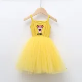 Girls Multicolor Puffy Slip Cartoon Mouse Drinks Sleeveless Dress