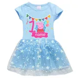 Girls Yarn Skirt Name Custom Birthday Celebration Cartoon Piggy Long And Short Sleeve Dress