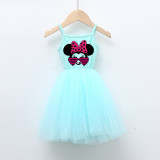Girls Multicolor Puffy Slip Cartoon Mouse With Heart Love Tutu Dress