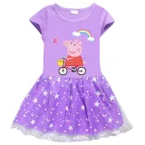 Girls Yarn Skirt Cartoon Piggy With Rainbow Long And Short Sleeve Dress