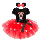 Girls Drinks Mouse Puffy Polka Dots Tutu Dress With Headbands