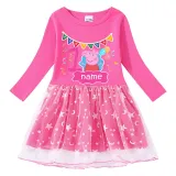 Girls Yarn Skirt Name Custom Birthday Celebration Cartoon Piggy Long And Short Sleeve Dress