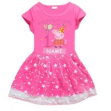Girls Yarn Skirt Name Custom Birthday Celebration Cartoon Piggy Long And Short Sleeve Dress