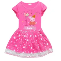 Girls Yarn Skirt Name Custom Birthday Celebration Cartoon Piggy Long And Short Sleeve Dress