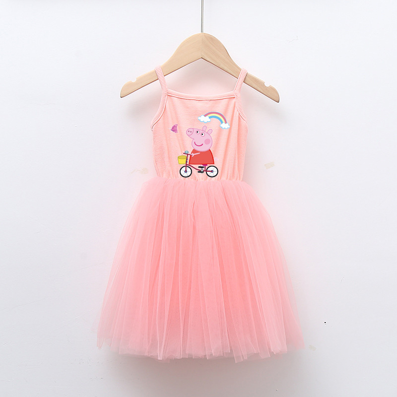 Girls Multicolor Puffy Slip Cartoon Piggy With Rainbow Tutu Dress