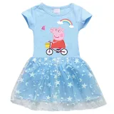 Girls Yarn Skirt Cartoon Piggy With Rainbow Long And Short Sleeve Dress