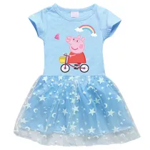 Girls Yarn Skirt Cartoon Piggy With Rainbow Long And Short Sleeve Dress