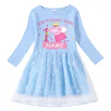 Girls Yarn Skirt Name Custom Birthday Celebration Cartoon Piggy Long And Short Sleeve Dress