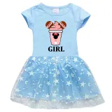 Girls Yarn Skirt Cartoon Mouse Drinks Long And Short Sleeve Dress