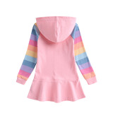 Girls Rainbow Cartoon Piggy With Rainbow Long And Short Sleeve Casual Skirt