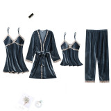 Women 4 Pieces Satin Silk Sleepwear Cami Tops and Sling Dress Robe Pajamas Set