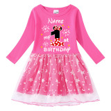 Girls Yarn Skirt Name Custom Birthday Celebration Cartoon Mouse Long And Short Sleeve Dress