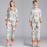 Women Satin Silk Sleepwear Long Sleeve Button Shirt and Pants Floral Printed Pajamas Set