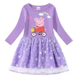Girls Yarn Skirt Cartoon Piggy With Rainbow Long And Short Sleeve Dress