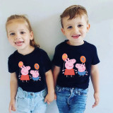 Kids Clothing Top For Boys And Girls Cartoon Pig With Balloons Family T-shirts