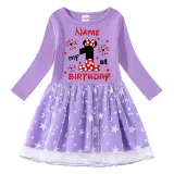 Girls Yarn Skirt Name Custom Birthday Celebration Cartoon Mouse Long And Short Sleeve Dress