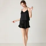 Women 2 Pieces Silk Satin Sleepwear Sling Sleeveless Top and Mini Shorts Pajamas Set