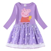 Girls Yarn Skirt Cartoon Piggy With Doll Long And Short Sleeve Dress