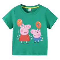 Kids Clothing Top For Boys And Girls Cartoon Pig With Balloons Family T-shirts