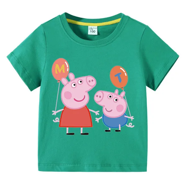 Kids Clothing Top For Boys And Girls Cartoon Pig With Balloons Family T-shirts